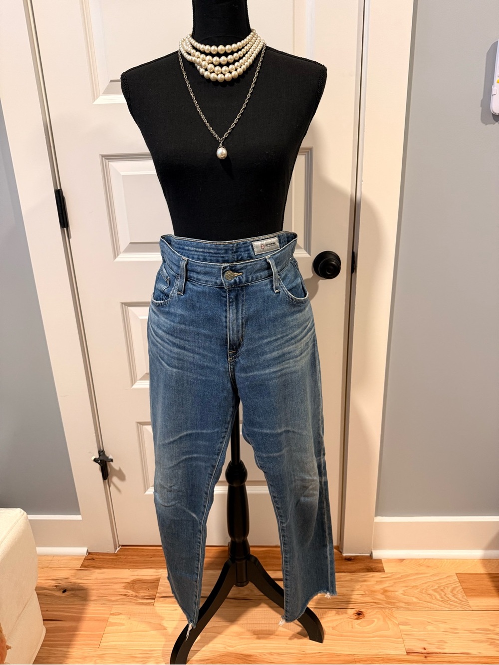 AG Adriano Goldschmied Medium Blue High-Rise Cropped Jeans